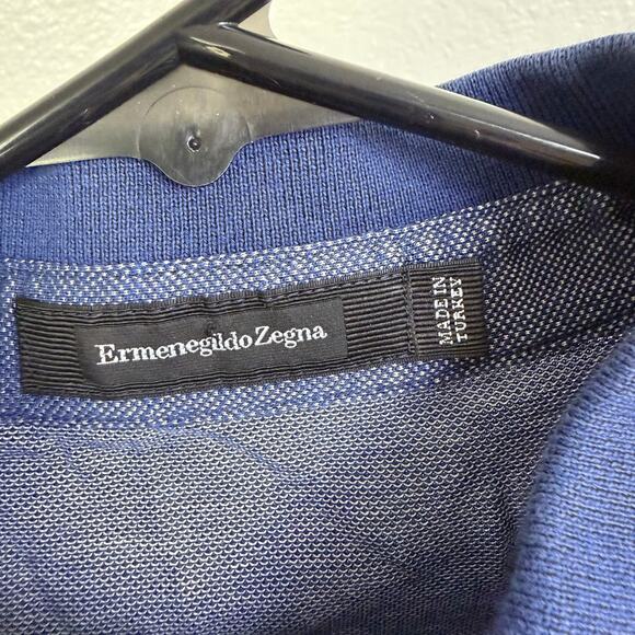 Ermenegildo Zegna Polo Shirt Blue Mens L/XL Short Sleeve Button Up Designer - Picture 9 of 9